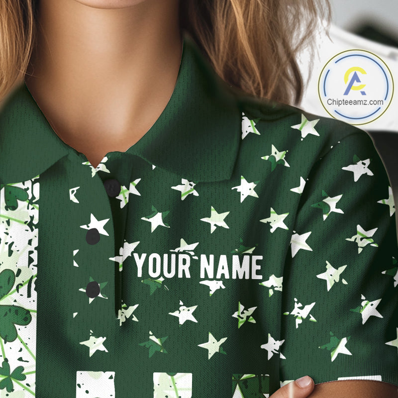 Custom American Flag Green Shamrock Golf Polo Shirt St Patrick Golf Team Shirt