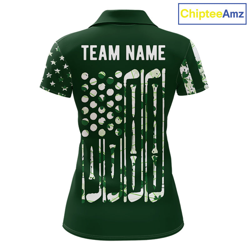 Custom American Flag Green Shamrock Golf Polo Shirt St Patrick Golf Team Shirt