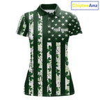 Custom American Flag Green Shamrock Golf Polo Shirt St Patrick Golf Team Shirt