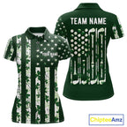 Custom American Flag Green Shamrock Golf Polo Shirt St Patrick Golf Team Shirt