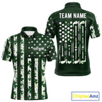 Custom American Flag Green Shamrock Golf Polo Shirt St Patrick Golf Team Shirt