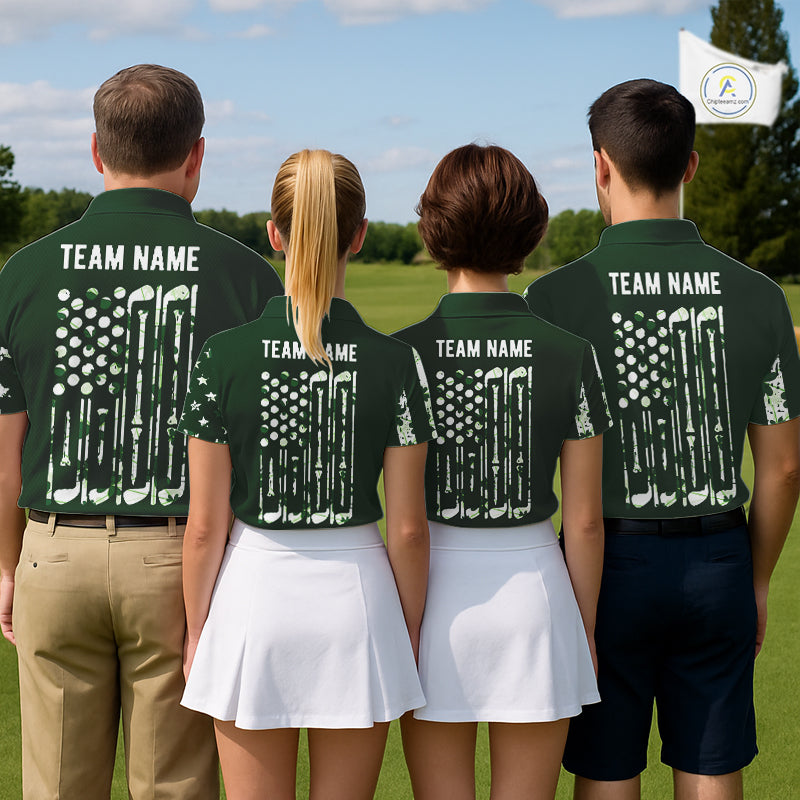 Custom American Flag Green Shamrock Golf Polo Shirt St Patrick Golf Team Shirt