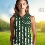 Custom American Flag Green Shamrock Golf Sleeveless Polo Shirt St Patrick Golf Team Shirt