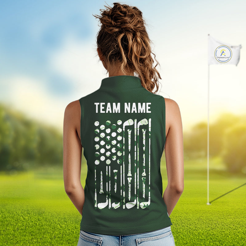 Custom American Flag Green Shamrock Golf Sleeveless Polo Shirt St Patrick Golf Team Shirt