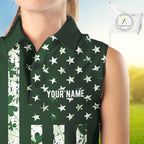 Custom American Flag Green Shamrock Golf Sleeveless Polo Shirt St Patrick Golf Team Shirt