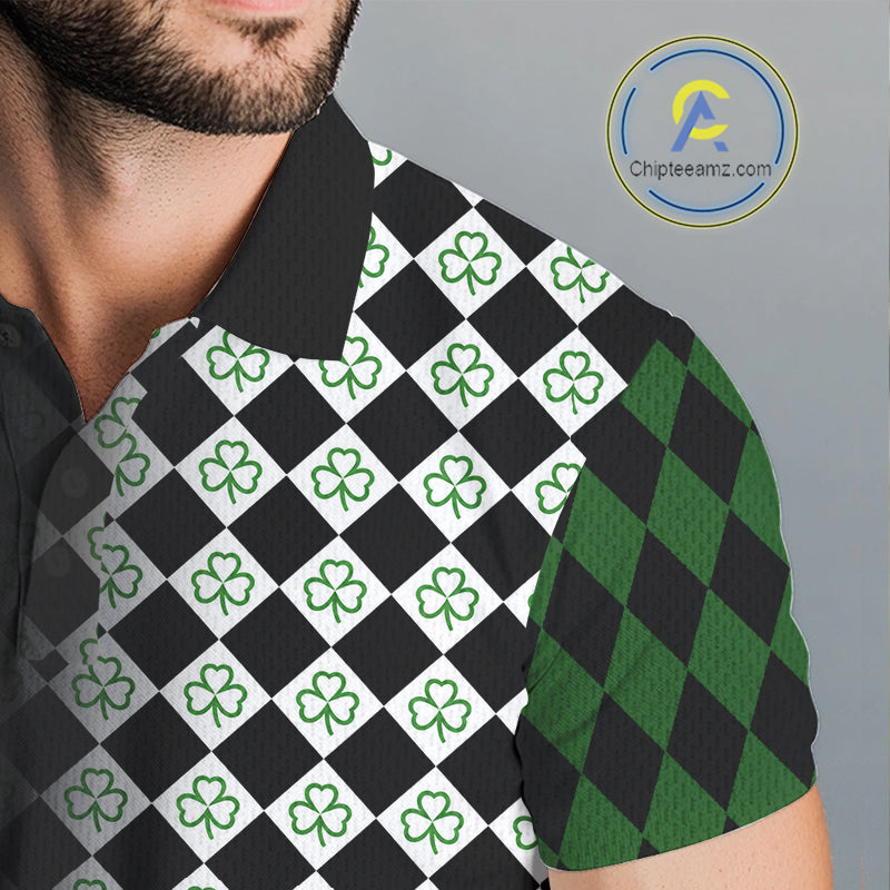 Custom Black & Green Argyle Pattern Shamrock Golf Polo Shirt St Patrick Golf Team Shirt