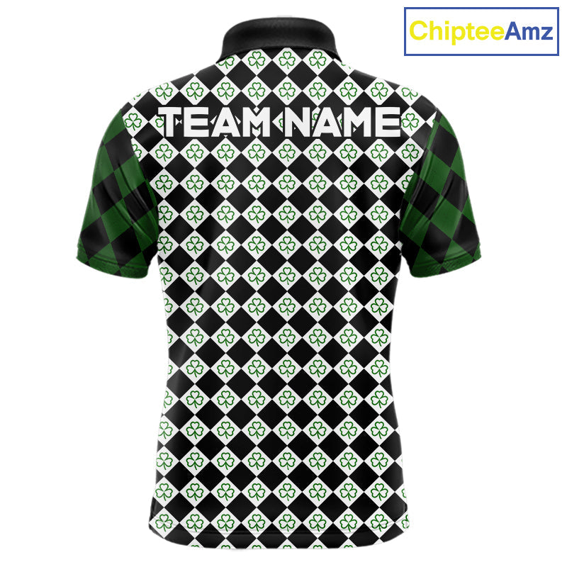 Custom Black & Green Argyle Pattern Shamrock Golf Polo Shirt St Patrick Golf Team Shirt