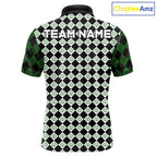 Custom Black & Green Argyle Pattern Shamrock Golf Polo Shirt St Patrick Golf Team Shirt