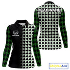 Custom Black & Green Argyle Pattern Shamrock Golf Polo Shirt St Patrick Golf Team Shirt