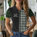 Custom Black & Green Argyle Pattern Shamrock Golf Polo Shirt St Patrick Golf Team Shirt