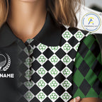 Custom Black & Green Argyle Pattern Shamrock Golf Polo Shirt St Patrick Golf Team Shirt