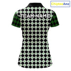 Custom Black & Green Argyle Pattern Shamrock Golf Polo Shirt St Patrick Golf Team Shirt