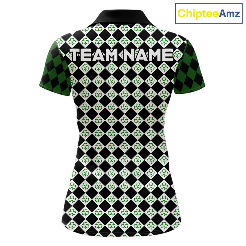 Custom Black & Green Argyle Pattern Shamrock Golf Polo Shirt St Patrick Golf Team Shirt