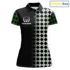 Custom Black & Green Argyle Pattern Shamrock Golf Polo Shirt St Patrick Golf Team Shirt