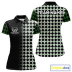 Custom Black & Green Argyle Pattern Shamrock Golf Polo Shirt St Patrick Golf Team Shirt
