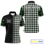 Custom Black & Green Argyle Pattern Shamrock Golf Polo Shirt St Patrick Golf Team Shirt
