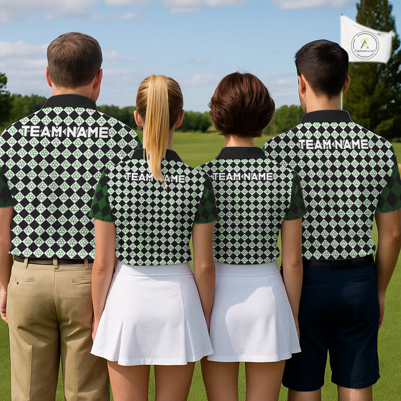 Custom Black & Green Argyle Pattern Shamrock Golf Polo Shirt St Patrick Golf Team Shirt