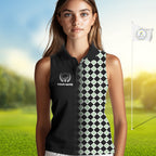 Custom Black & Green Argyle Pattern Shamrock Golf Sleeveless Polo Shirt St Patrick Golf Team Shirt