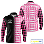 Custom Black & Pink Ribbon Argyle Pattern Golf Polo Shirt Breast Cancer Golf Team Shirt