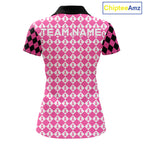 Custom Black & Pink Ribbon Argyle Pattern Golf Polo Shirt Breast Cancer Golf Team Shirt
