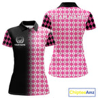 Custom Black & Pink Ribbon Argyle Pattern Golf Polo Shirt Breast Cancer Golf Team Shirt