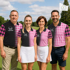 Custom Black & Pink Ribbon Argyle Pattern Golf Polo Shirt Breast Cancer Golf Team Shirt