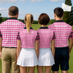 Custom Black & Pink Ribbon Argyle Pattern Golf Polo Shirt Breast Cancer Golf Team Shirt