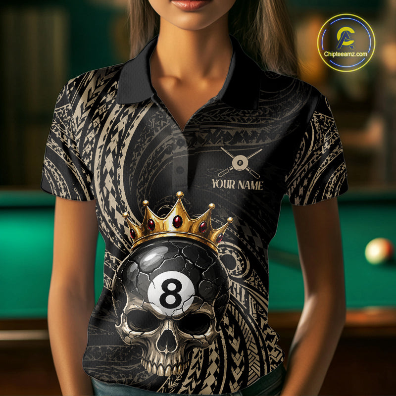 Beige Tribal Skull Pool Billiard Shirts Custom Skull Crown 8 Ball Billiard Team Jersey
