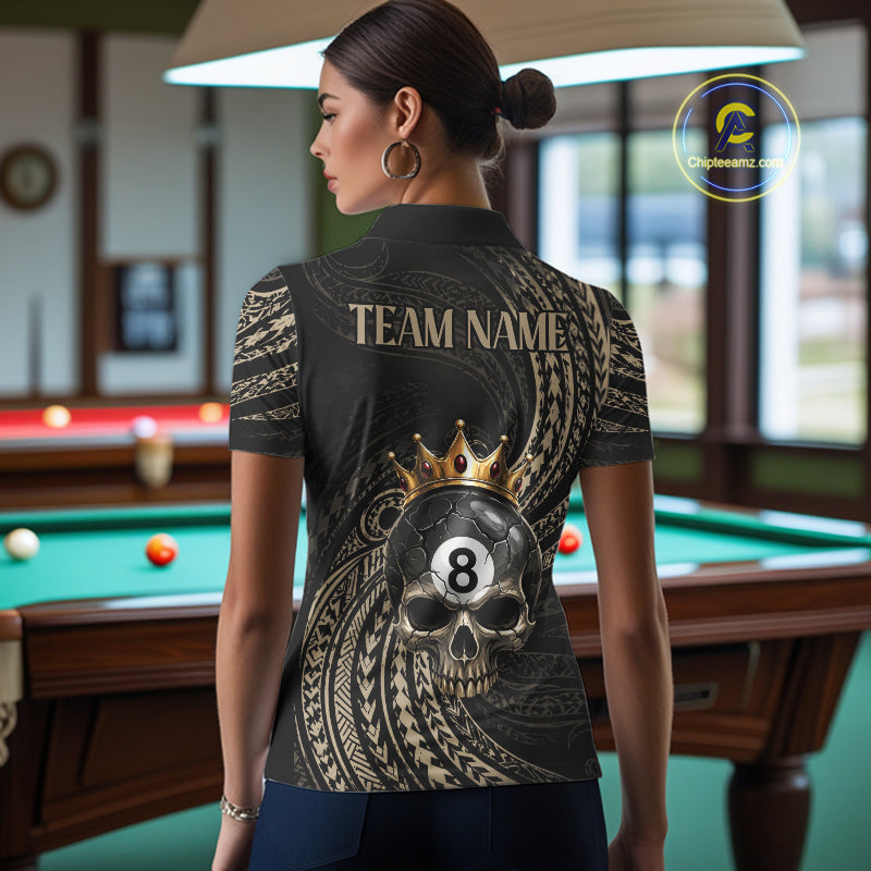 Beige Tribal Skull Pool Billiard Shirts Custom Skull Crown 8 Ball Billiard Team Jersey