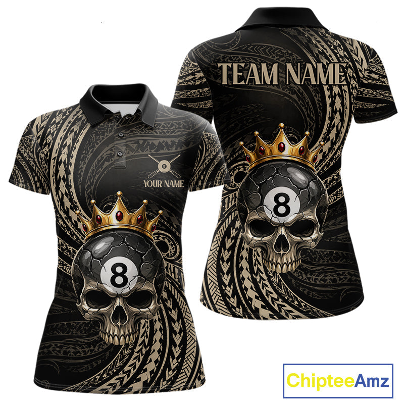 Beige Tribal Skull Pool Billiard Shirts Custom Skull Crown 8 Ball Billiard Team Jersey
