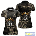 Beige Tribal Skull Pool Billiard Shirts Custom Skull Crown 8 Ball Billiard Team Jersey