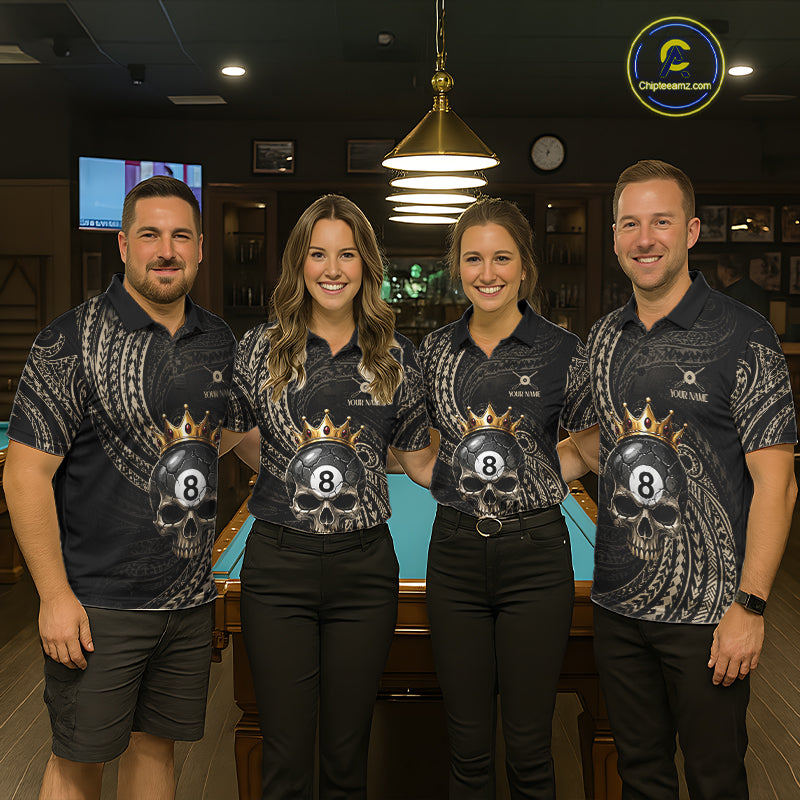 Beige Tribal Skull Pool Billiard Shirts Custom Skull Crown 8 Ball Billiard Team Jersey