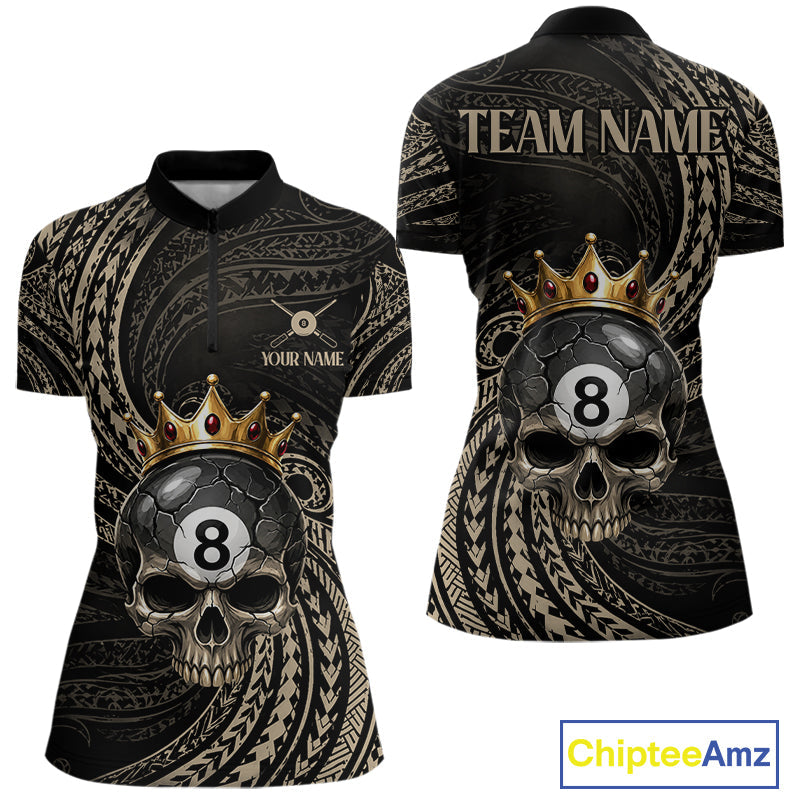 Beige Tribal Skull Pool Billiard Shirts Custom Skull Crown 8 Ball Billiard Team Jersey