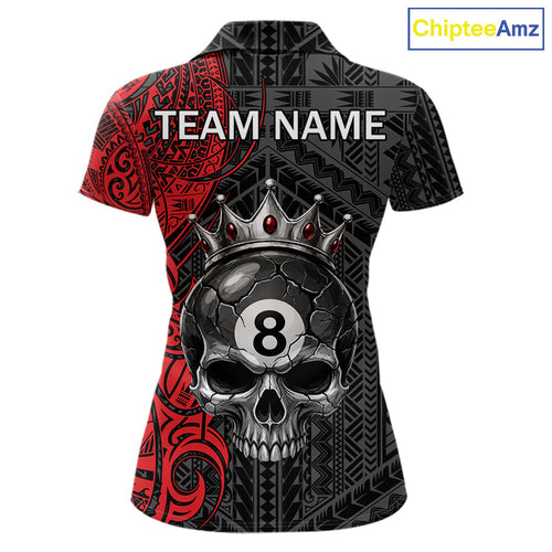 Black And Red Tribal Skull 8 Ball Pool Shirt Custom Crown Skull Billiard Team Jersey