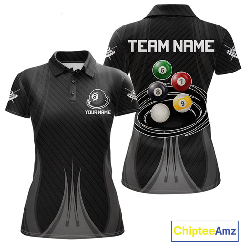 8-Ball & 9-Ball Pool Billiard Polo & 1/4-Zip Shirt Custom Black Pool Billiard Team Attire