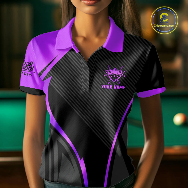 Black And Purple Human Play Pool 8 Ball Billiard Shirt Custom Billiard Team League Attire