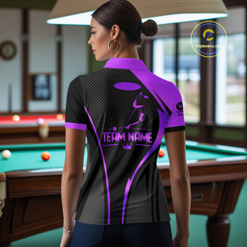 Black And Purple Human Play Pool 8 Ball Billiard Shirt Custom Billiard Team League Attire