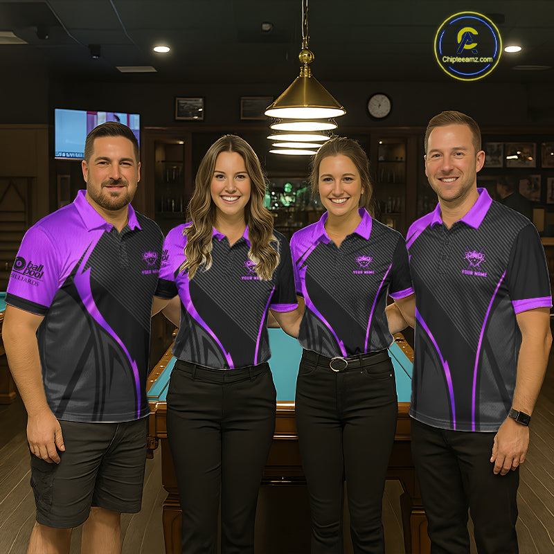 Black And Purple Human Play Pool 8 Ball 's Billiard Shirt Custom Billiard Team League Attire