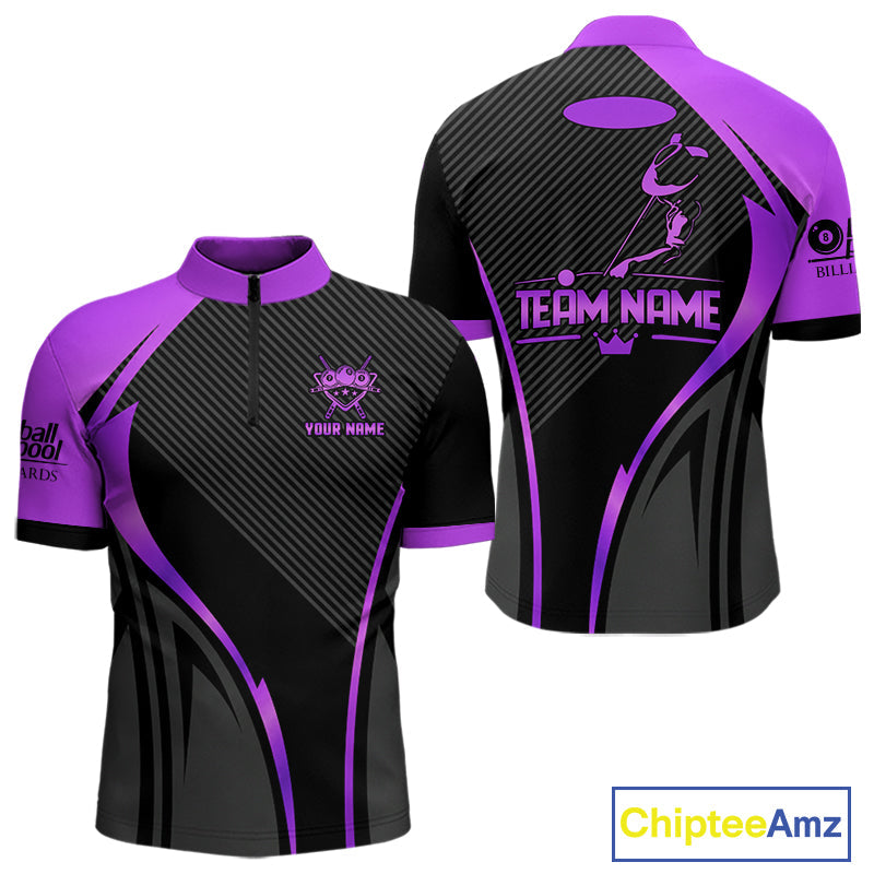Black And Purple Human Play Pool 8 Ball 's Billiard Shirt Custom Billiard Team League Attire
