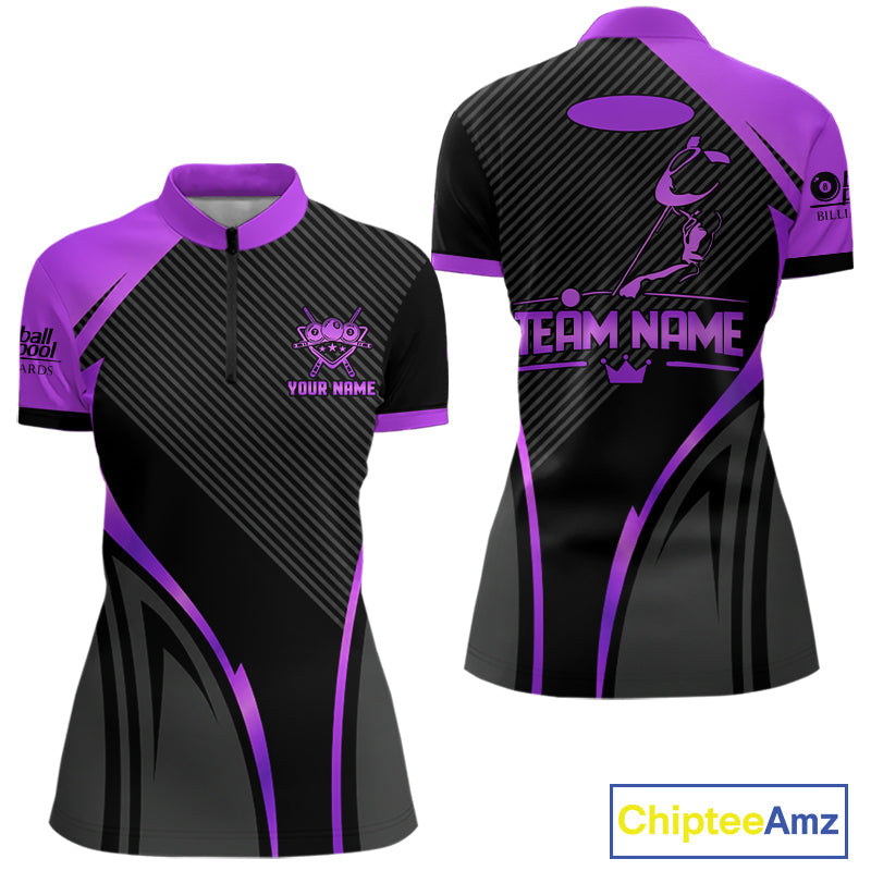 Black And Purple Human Play Pool 8 Ball Billiard Shirt Custom Billiard Team League Attire