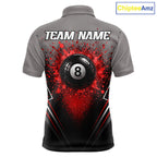 Personalized Grey And Red Splatter 8 Ball Pool Billiard Shirt Custom Billiard Team Jersey