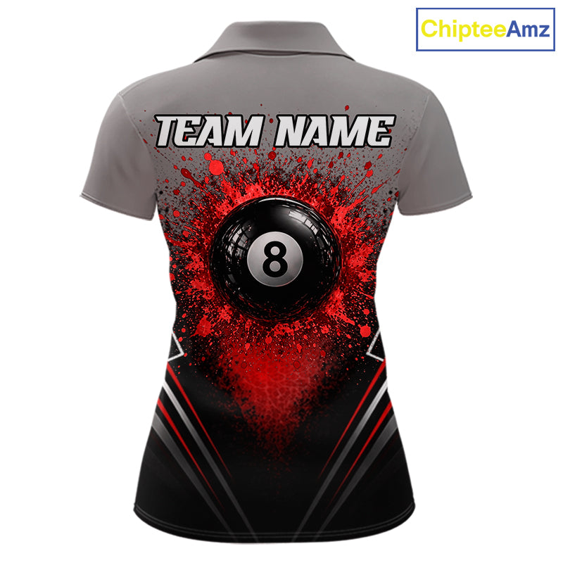 Personalized Grey And Red Splatter 8 Ball Pool Billiard Shirt Custom Billiard Team Jersey