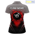 Personalized Grey And Red Splatter 8 Ball Pool Billiard Shirt Custom Billiard Team Jersey