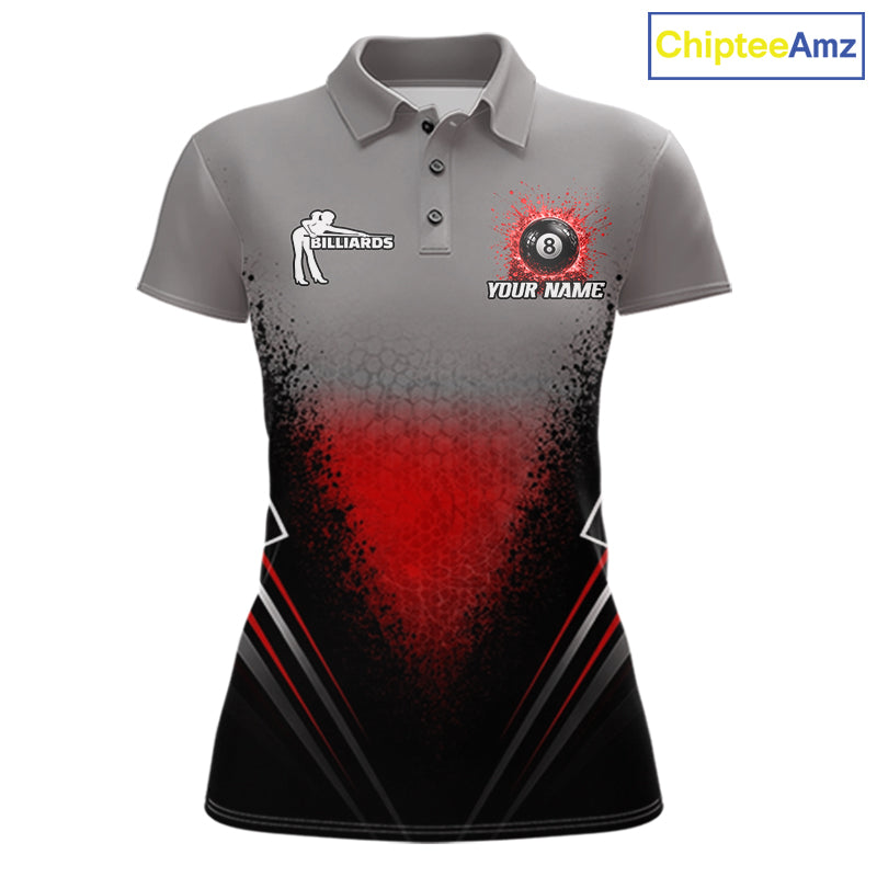 Personalized Grey And Red Splatter 8 Ball Pool Billiard Shirt Custom Billiard Team Jersey