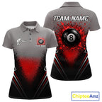 Personalized Grey And Red Splatter 8 Ball Pool Billiard Shirt Custom Billiard Team Jersey