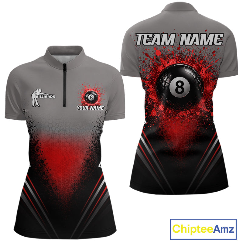 Personalized Grey And Red Splatter 8 Ball Pool Billiard Shirt Custom Billiard Team Jersey