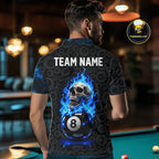 Blue Flaming Skull 8 Ball Pool Billiard Team Shirt Custom Flame Billiard Ball & Cue Gifts