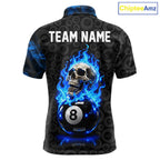 Blue Flaming Skull 8 Ball Pool Billiard Team Shirt Custom Flame Billiard Ball & Cue Gifts