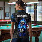 Blue Flaming Skull 8 Ball Pool Billiard Team Shirt Custom Flame Billiard Ball & Cue Gifts
