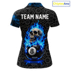 Blue Flaming Skull 8 Ball Pool Billiard Team Shirt Custom Flame Billiard Ball & Cue Gifts